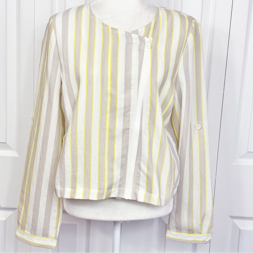 NWT 209WST38 White & Yellow Stripe Linen Lightweight Zip Jacket